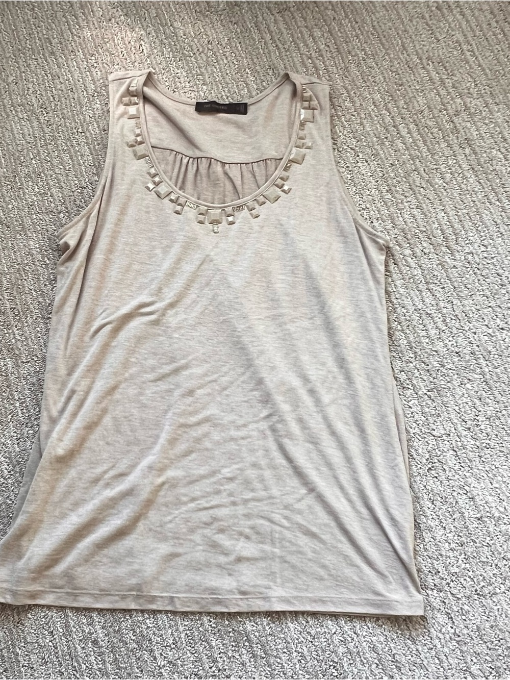 Beaded Scoop Neck Tank Top - Beige